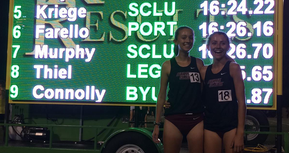 Mary Kriege (left) and Grayson Murphy (right) each beat Kriege's previous 5000m school record by more than 10 seconds.