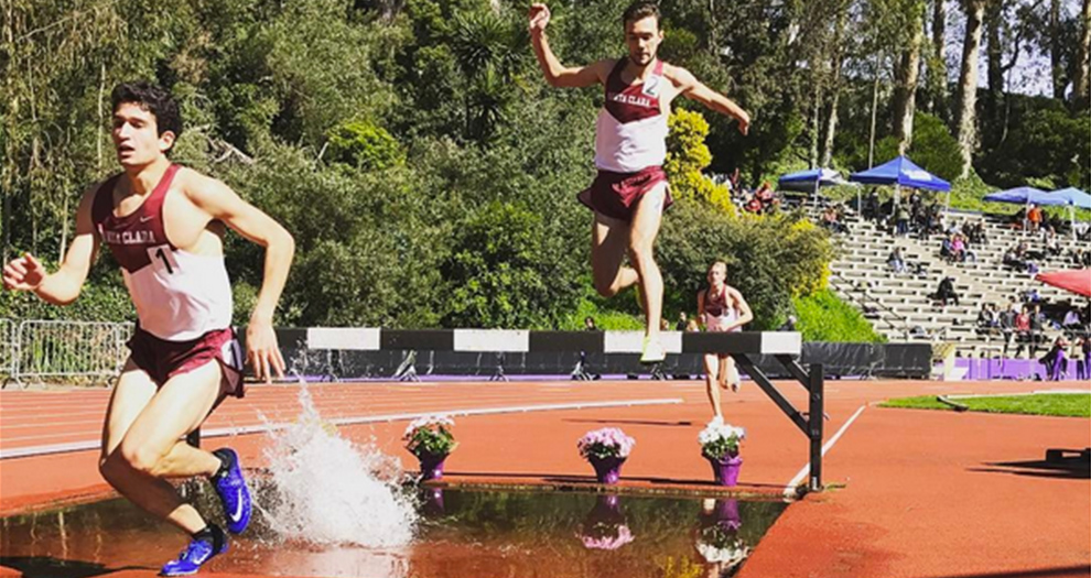 Ben Davidson (left) and Jean-Baptiste Tooley (middle) compete in the 3000m steeplechase Saturday.