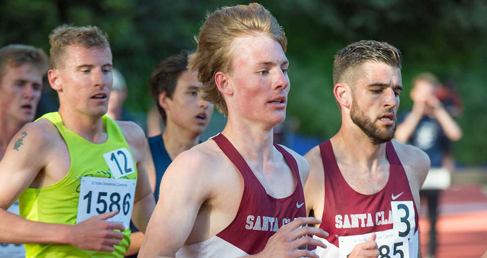 Jack Davidson (middle) has set two program records on the track in a little more than one season on the Mission campus.