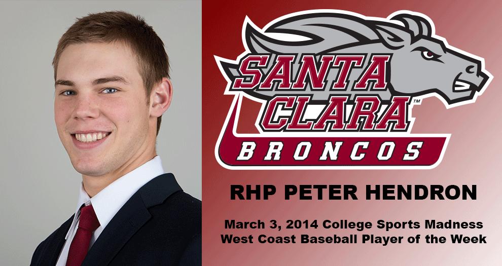 Baseball's Peter Hendron Named College Sports Madness West Coast Player of the Week