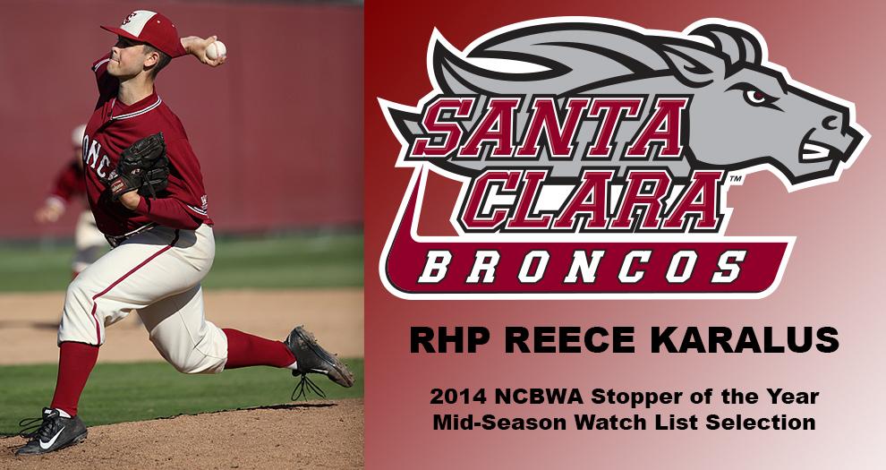 Reece Karalus Named to NCBWA Mid-Season Stopper of the Year Watch List