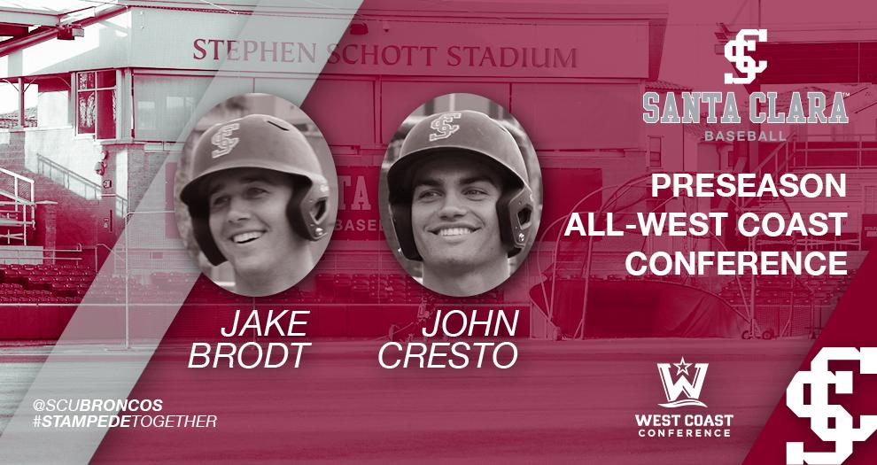 Baseball's Brodt and Cresto Picked Preseason All-WCC