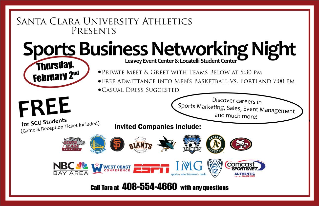 Santa Clara Hosts “Sports Business Networking Night” on Feb. 2, Prior to Men's Basketball Game with Portland