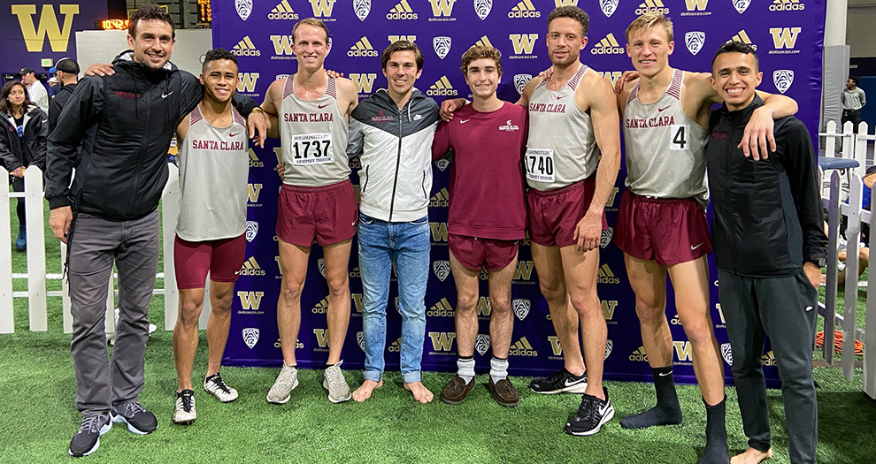 The men's team competed at 5,000 meters and in the DMR on Friday.