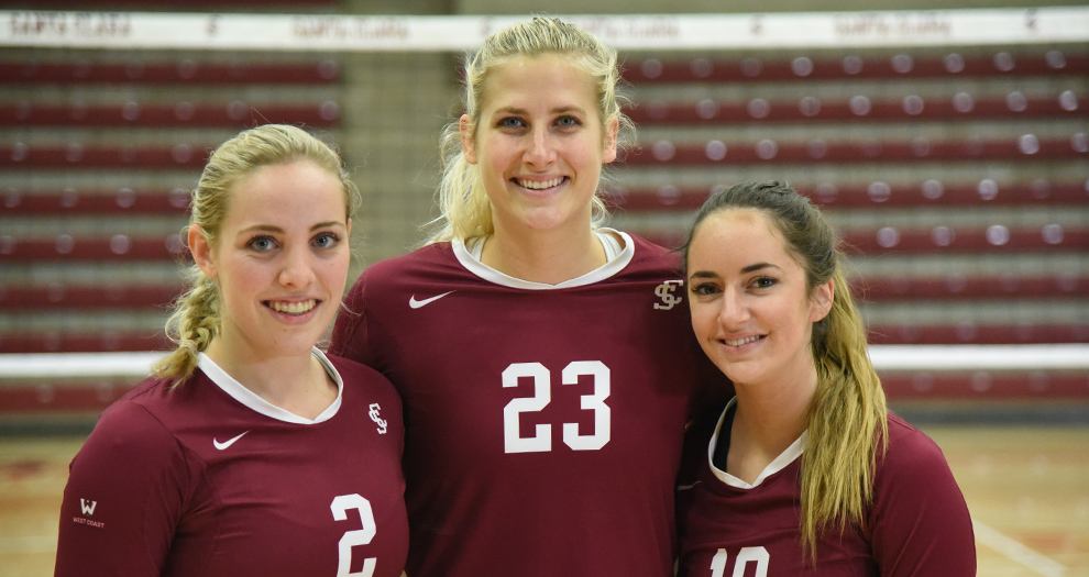 Left to Right: Kirsten Mead, Jensen Cunningham and Erin Reineking are the three members of Santa Clara's senior class this season.