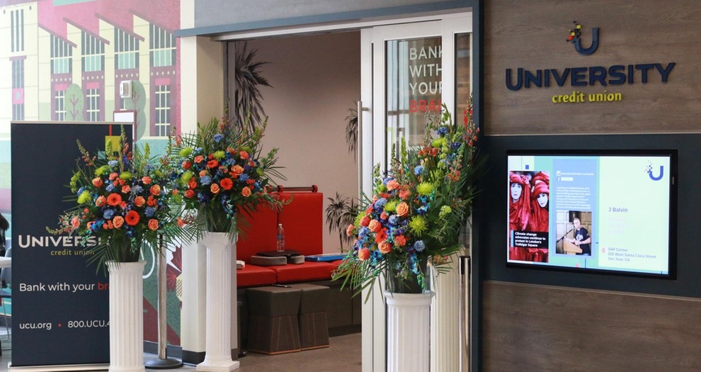 Tastefully decorated University Credit Union located inside Benson Memorial Center.
