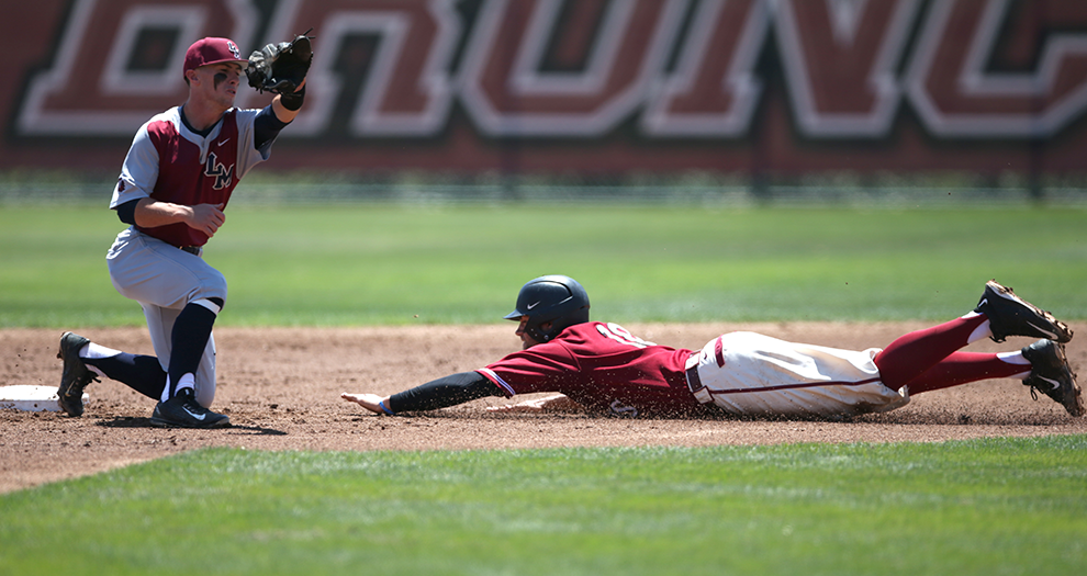 John Cresto slides to steal second base in the second inning Sunday afternoon.