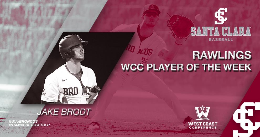 Baseball’s Brodt Named Rawlings WCC Player of the Week Once Again