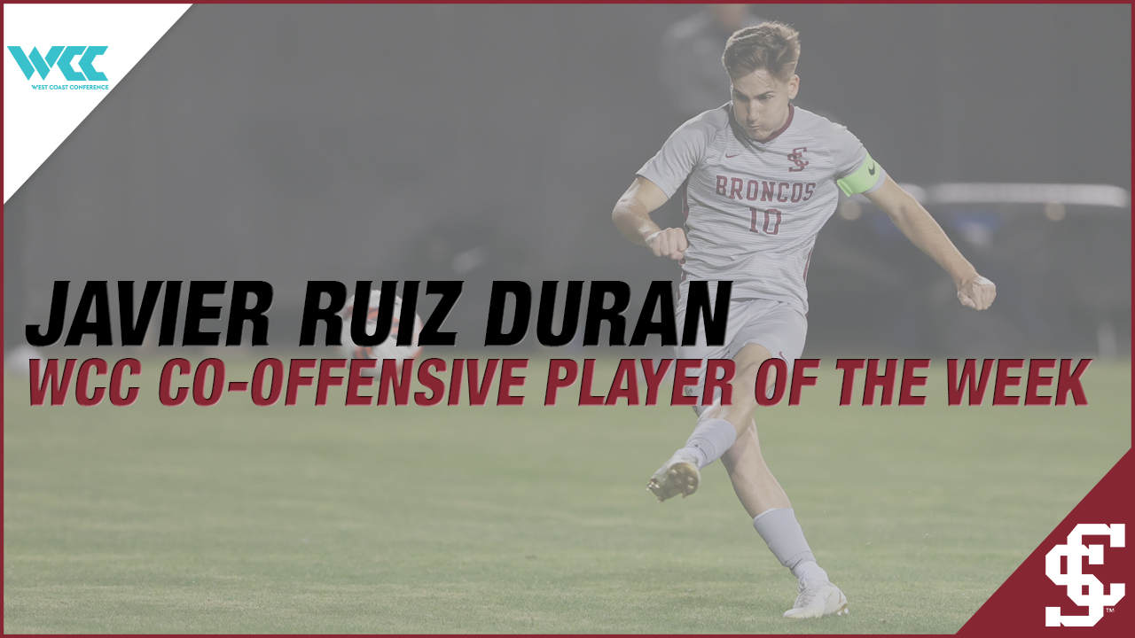 Ruiz Duran Named WCC Men’s Soccer Co-Offensive Player of the Week