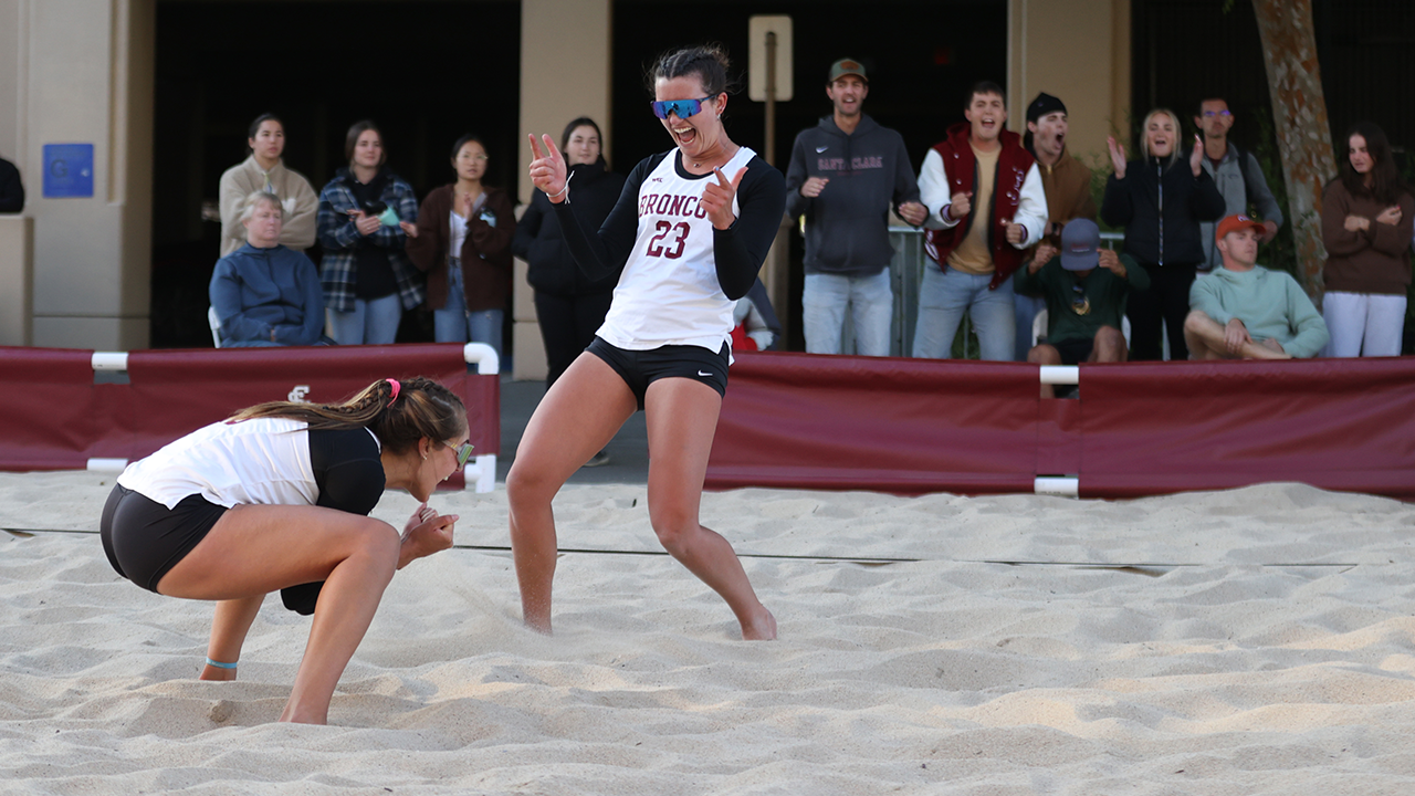 Beach Volleyball With a Thrilling Come From Behind Win Over Saint Mary’s