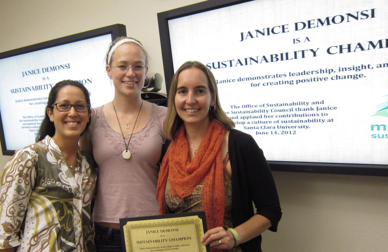 Athletic's Janice DeMonsi Named Sustainability Champion for SCU Staff; Volleyball's Megan Anders Works As Sustainability Intern