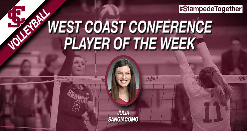 Volleyball Freshman Sangiacomo Named West Coast Conference Player of the Week
