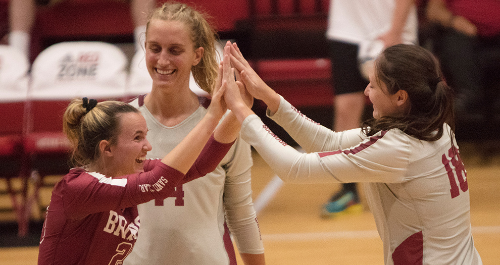 Libero Gretchen Reinert (left) has 10-plus digs in all 10 matches this season, including a career-high 22 digs twice.